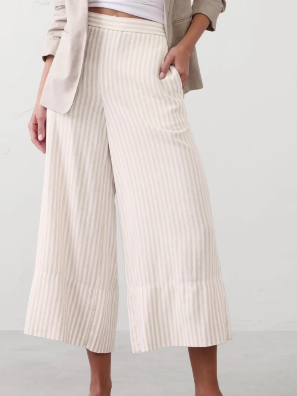 Banana Republic - ANYDAY WIDE-LEG HIGH-RISE LINEN-BLEND CROPPED PANT